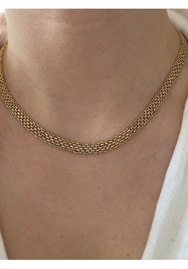 Örme Zincir Çelik Kararmaz Kadın Gold Kolye