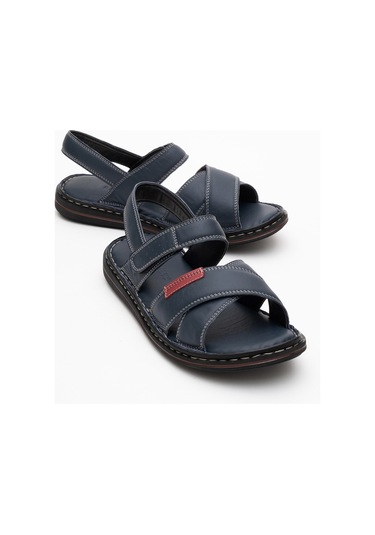 Dericlub Erkek Çapraz Bantlı Sandalet Gerçek Deri Dc 1216 Lacivert