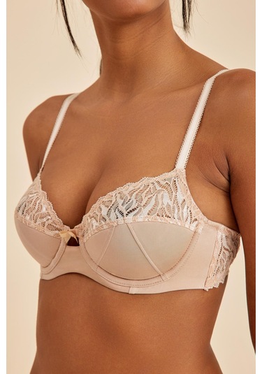 Emma Ten Balenli Dantelli Dolgulu Toparlayıcı Yarım Kap Sütyen Ten