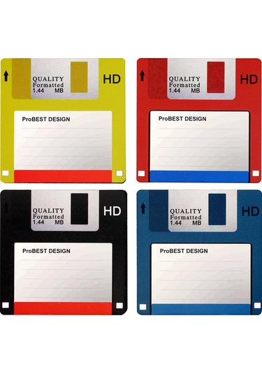 3.5 Disket Bardak Altlığı Seti Retro - 12 Adet - 4 Renk Çok Renkli