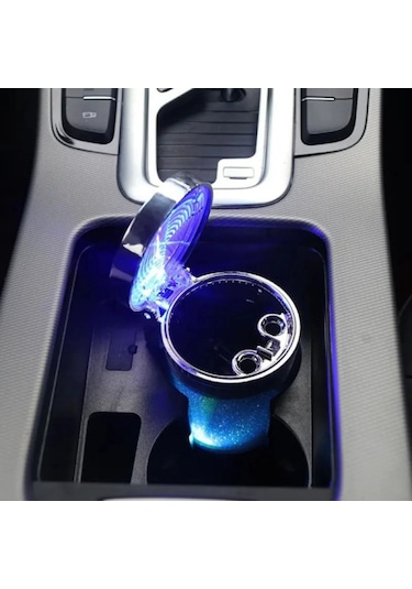 Rgb Işıklı Kapaklı Araç İçi Kokusuz Küllük Bardaklık Uyumlu Led Aydınlatmalı Kül Tablası