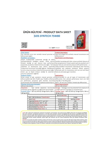 Dew Gos Syntech 75W-80 GL-5 Şanzıman Yağı 3 L