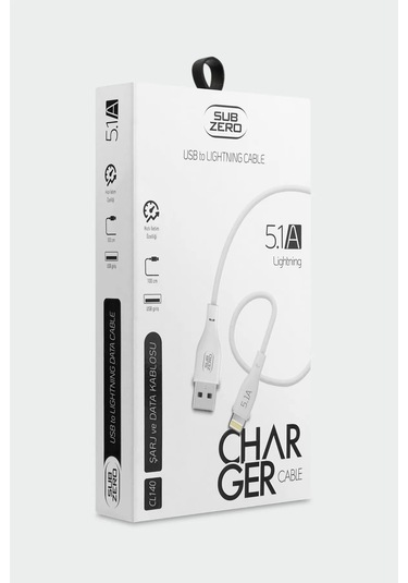Subzero Cl140 Lightning 5.1a Hızlı Şarj & Data Kablosu 1 Metre Beyaz