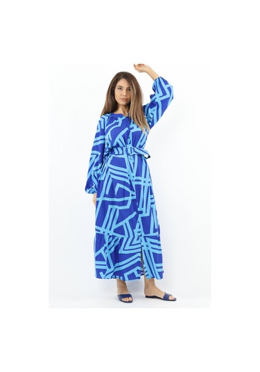 Prive Kadın Turn Turkuaz Kemerli %100 Viskon Yazlık Elbise Turkuazmavi