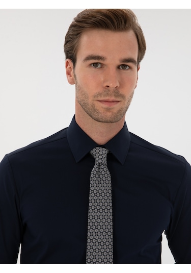 Cacharel Lacivert Slim Fit Pamuk Karışımlı Gömlek