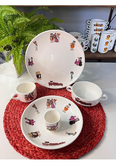 5 Parça Taş Devri Çakmaktaş Model Çocuk Bebek Yemek Takımı Çok Renkli