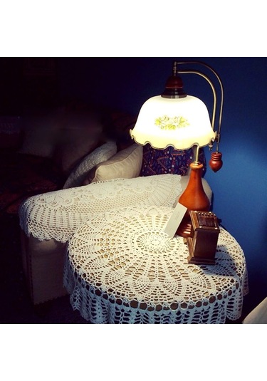 Ximistore9 El Yapımı Pamuklu Ayçiçeği Desenli Yuvarlak Dantel Masa Örtüsü, 65-70 Cm Beyaz