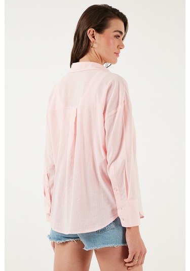 Lela Pamuklu Regular Fit Uzun Kollu Düz Bayan Gömlek Cf25S168305 Açık Pembe