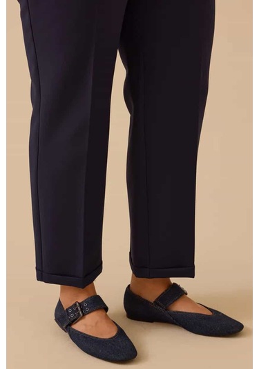 Kadın Büyük Beden Elastik Bel Bilek Boy Pantolon - Lacivert 4358890