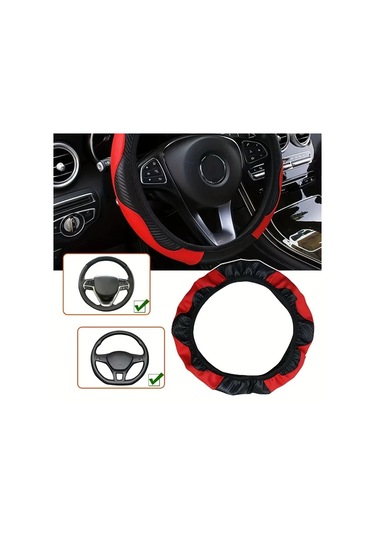 Globalbloom Şarap Kırmızı Evrensel 14.57-14.96inç Anti-kaymalı Nefes Alabilir Direksiyon Kılıfı Şarap Kırmızısı