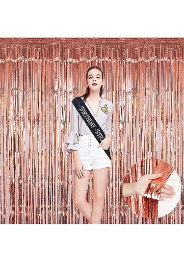 Rose Gold Püsküllü Kapı Perdesi - Parti, Bekarlığa Veda, Doğum Günü 1x2 M +0