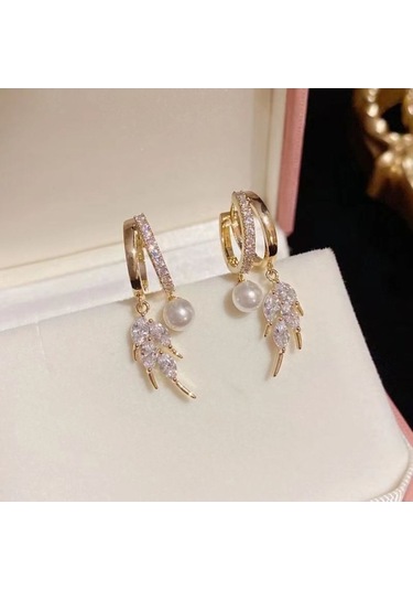 Flybuy Zarafet Ve Şık S925 Romantizm Küpe: Kalp İnci Gümüş Gold Buluşması Yt Gold