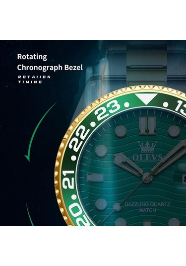 Novahub Olevs 3610 Erkekler Çelik Kayış Aydınlık Su Geçirmez Kuvars Saat Yeşil Altın Çok Renkli Çok Renkli