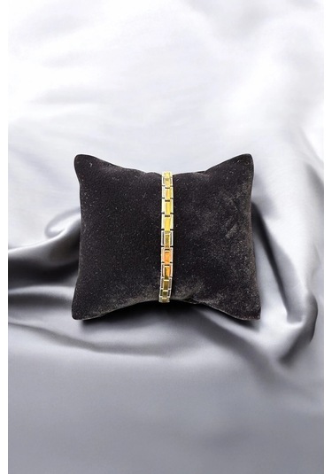 T-blk-18 Paslanmaz Ortası Gold Kenarı Gümüş Renk İnce Charm Bileklik Gold