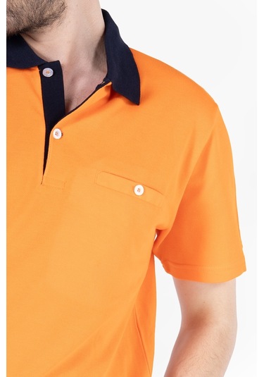 T-shirt %100 Pamuk Polo Yaka Fleto Cepli %100 Pamuk Turuncu