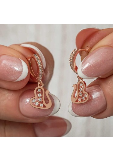 Gümüş Sallantılı Rose Kuğu Kadın Küpe Çok Renkli