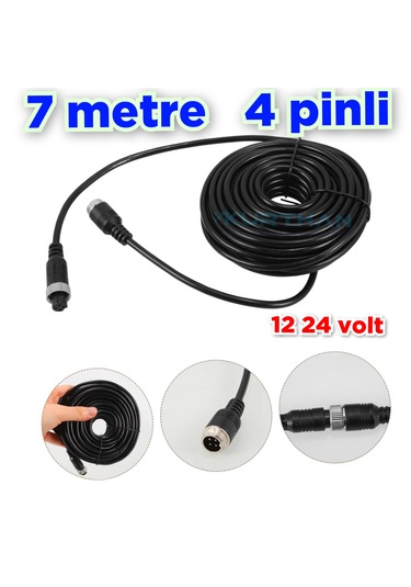 4 Pinli 7 Metre Ticari Araç Kamera Kablosu 12-24 Volt