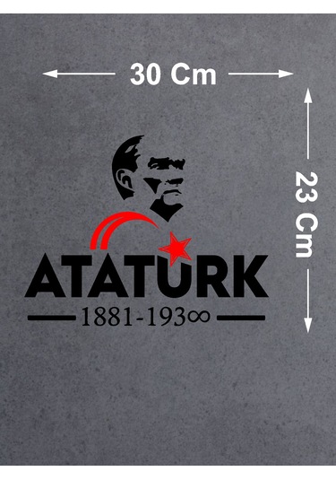 Atatürk Ve Ay Yıldız Sticker - Atatürk Yazısı Araba Oto Motosiklet Karavan Sticker - 00621 30x23 Cm