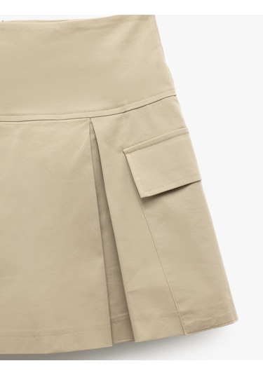 Koton Pamuklu Gabardin Kumaş Kargo Cepli Mini Pileli Şort Etek Taş 5sak70049ew Taş