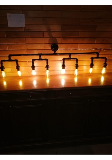 8'lı Borulardan Duvar Lambası Hediyelik Duvar Apliği Vintage Siyah