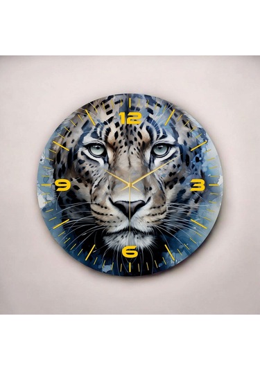 Renkli Baskı Leopar Hayvan Desenli Sayılı Hediyelik Ahşap Sessiz Duvar Saati 50cm ÇOk Renkli