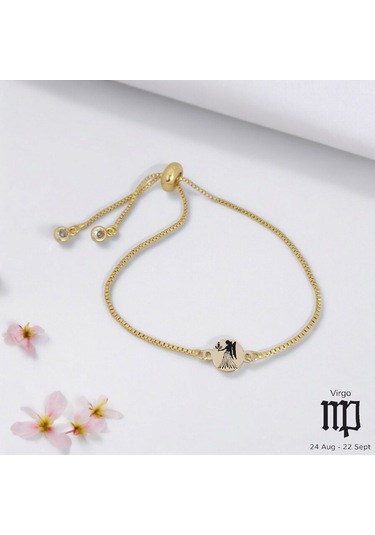 Archin Başak Burçları İçin 14 Ayar Altın Plakalı Yuvarlak Motifli Zincirli Hediye Bileklik-417burç Başak
