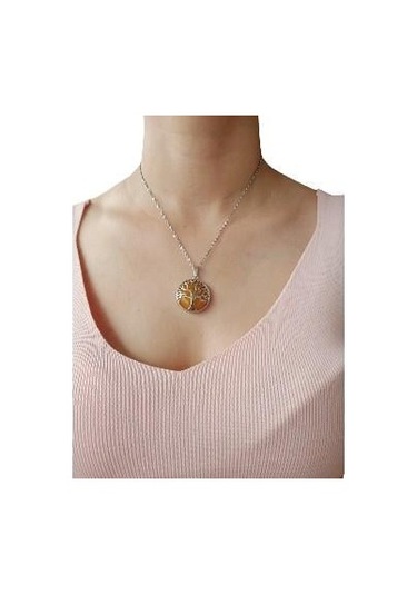 Aventurin Doğal Taşlı Hayat Ağacı Çelik Kolye - Kadın