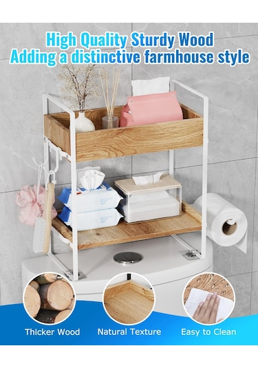 İki Kat İçin Tuvaletin Üstünde Ahşap Depolama Rafı Ahşap