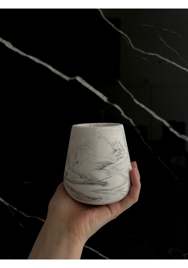 Beton Kalemlik Dekoratif Aksesuar El Yapımı Diş Fırçalık Minik Vazo Beyaz-siyah