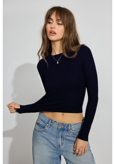 Madmext Lacivert Bisiklet Yaka Slim Fit Kadın Body Mg2564 Lacivert