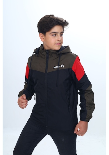 Toontoy Erkek Çocuk Sport Baskılı Kapüşonlu Yağmurluk Siyah