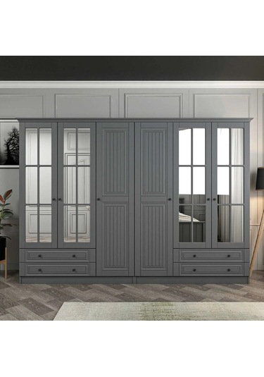 Kale 6 Kapaklı 4ç Taçlı Dolap Mebran İlkbahar Antrasit 210cm Antrasit