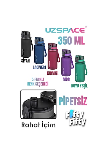 Uzspace 350 Ml Pipetsiz Softtouch Tritan Çocuk Su Matarası -ff350mluzs Mor