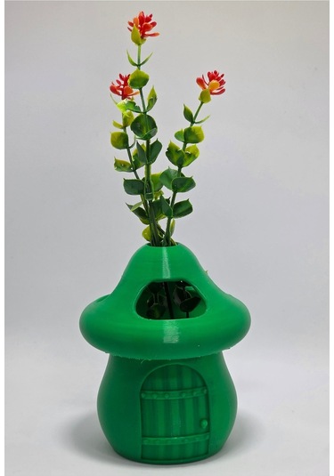 Kalemlik Yeşil Sima Mantar Çiçekli Üç Gözlü Kalemlik Düzenleyici Yeşil