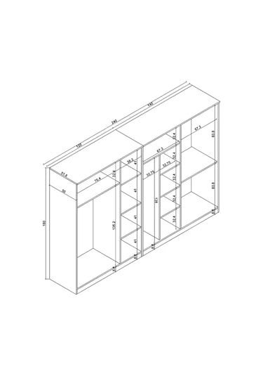 Kardelen Serisi Atlantik Çam 7 Kapaklı 10 Raflı 260 Cm Elbise Dolabı - Gardırop Seti Atlantik Çam