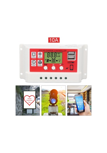 Tenfowee Güneş Enerjisi Şarj Kontrolörü 12v/24v 10a, Pwm Teknoloji, Lcd Ekran, İki Usb Çıkışı, Çoklu Akü Desteği, Güvenlik Koruma Fonksiyonları