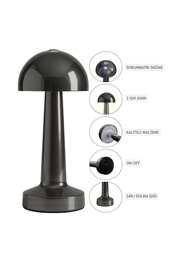 Zenlight Mantar Masa Lambası Antrasit