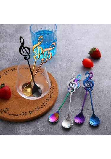 2 Adet Yaratıcı Nota Kahve Karıştırma Kaşığı Siyah