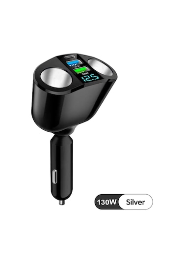 360 Derece 130w Siyah 2'li Çakmaklık Usb Ve Type C Soketli Araç Şarj Adaptörü - Süper Hızlı Pd Şarj