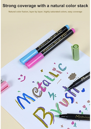 Youmex 10 Renkli Metalik Su Bazlı Yumuşak Uçlu Kalem Seti - Dıy Albüm Ve Dekoratif İşaretleme İçin 2mm Kalınlık Gümüş