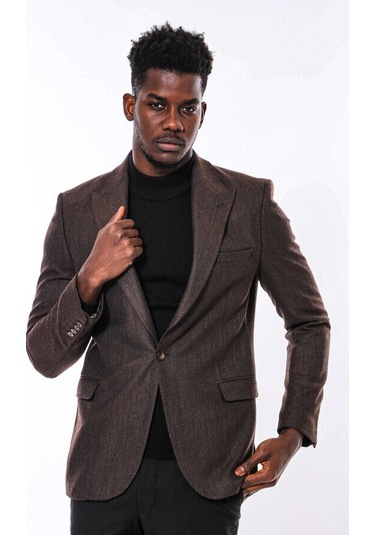 Wessi Slim Fit Desenli Kahverengi Erkek Ceket Kahverengi