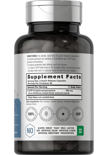 Horbäach 5-htp Hydroxytryptophan Griffonia Simplicifolia 200mg 180 Caps Aromasız