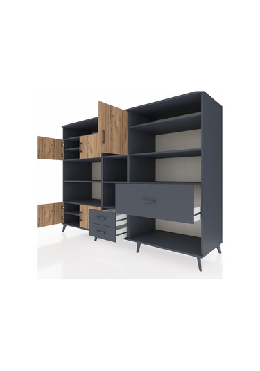 Kronos Dolap 13 Raflı 3 Çekmeceli 5 Kapaklı 220x59x163 Antrasit-ç Antrasit-çam/antrasit