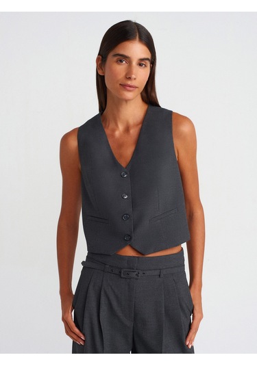 Dilvin 60562 Kısa Özel Dikim Yelek Koyu Gri