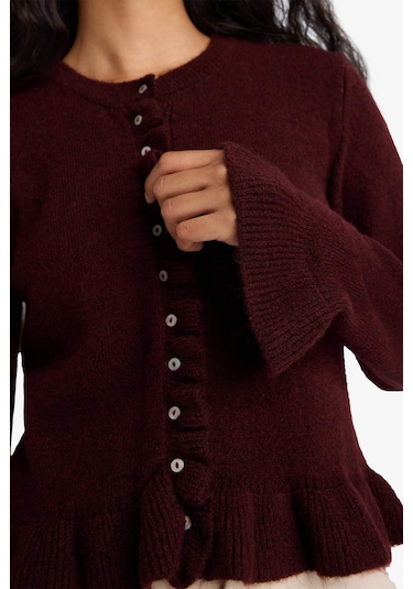 Defacto Regular Fit Bisiklet Yaka Triko Hırka F3888ax25wnbr350 Bordo