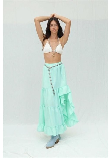 Audrey Fıfrlı Yırtmaç Detay Etek 4037 Mi Nt Yeşi Li