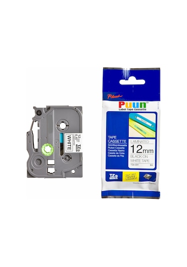 Puun Brother P-Touch TZE-231 12MM x 8m Beyaz Üzerine Siyah Uyumlu