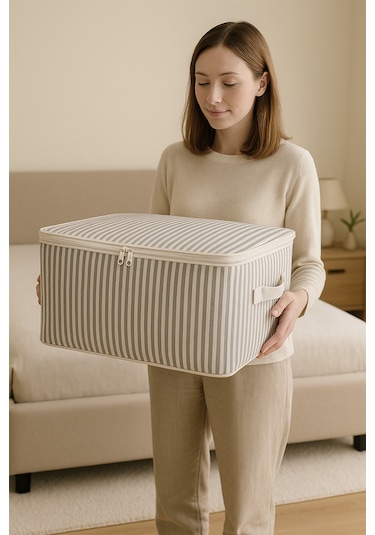 8 Li Antrasit Çizgili Baza Altı Çekyat Hurç 60 40 22 Cm Çizgili