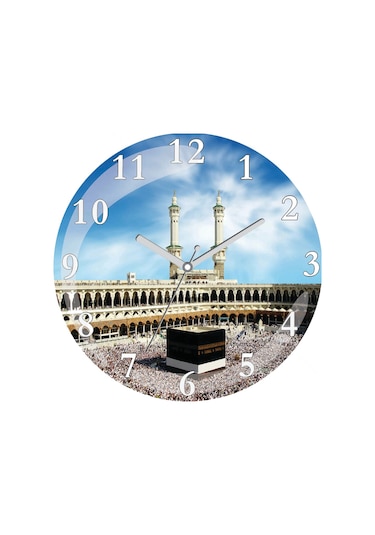 Kabe Dini Islam Hac Umre Sessiz Bombeli Gerçek Cam Duvar Saati Çok Renkli
