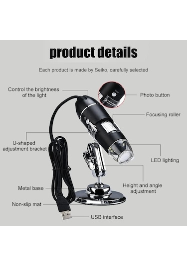 Mikroskop Aksesuarları Kiti 500x 1000x 1600x Elektronik Dijital Mikroskop Usb Elde Taşınır